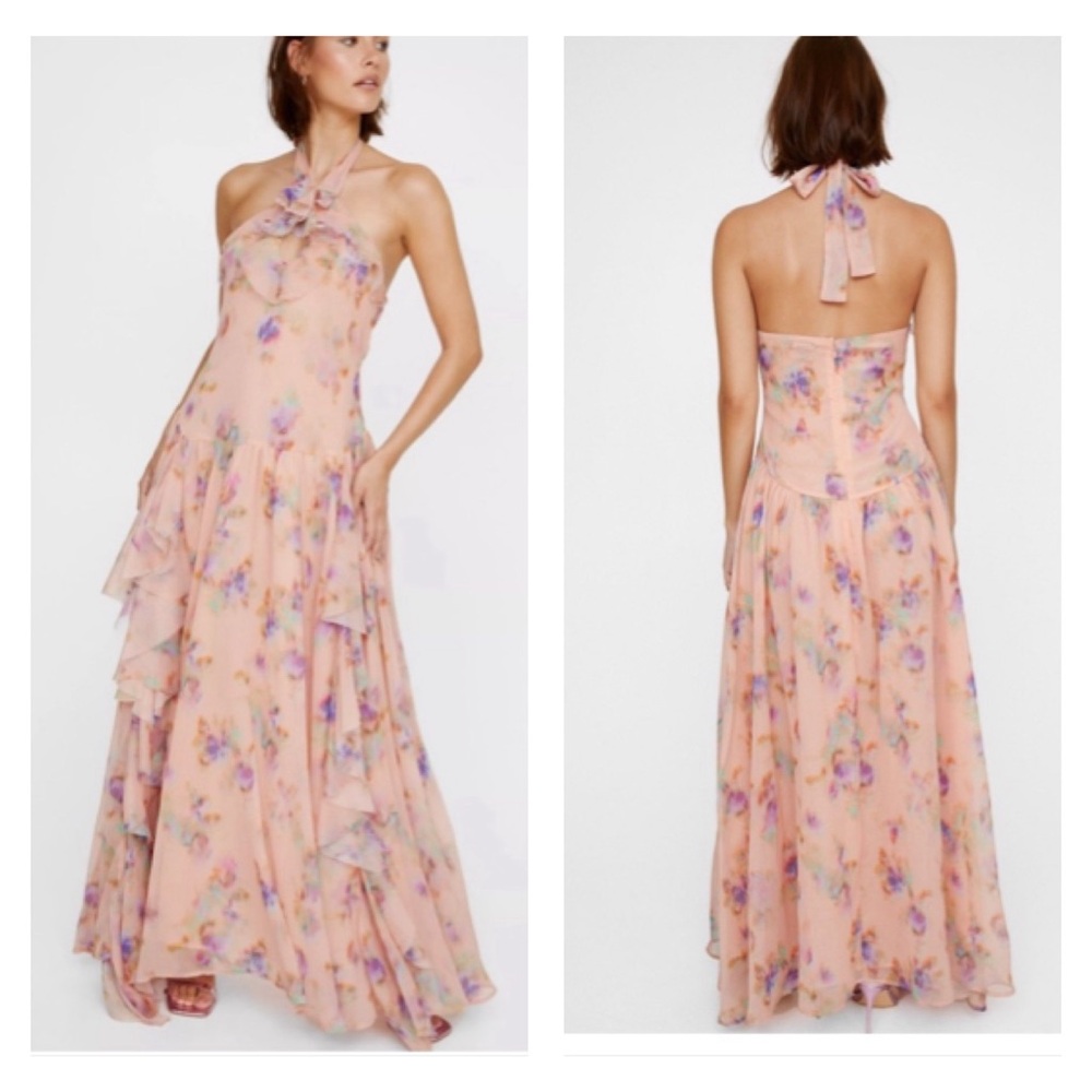 Nasty Gal Peach Floral Halter Dress-NWT